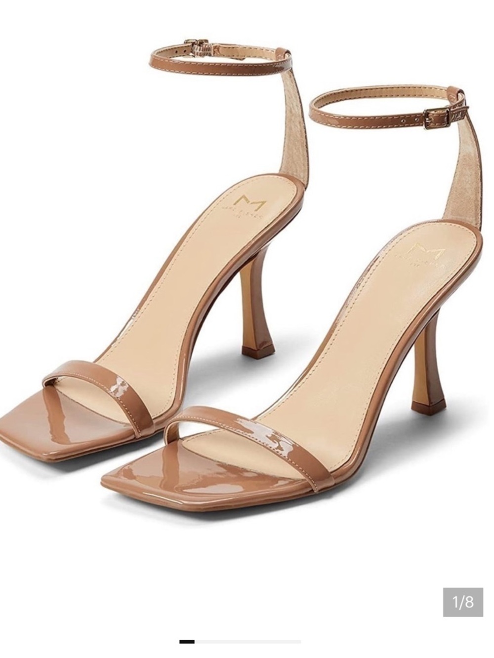 Marc Fisher Nude Patent Leather  Jalina Ankle-Strap Square Toe Heels NWT Size 9